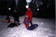 Fiona and Elaine in the snow on Snoqualmie Pass